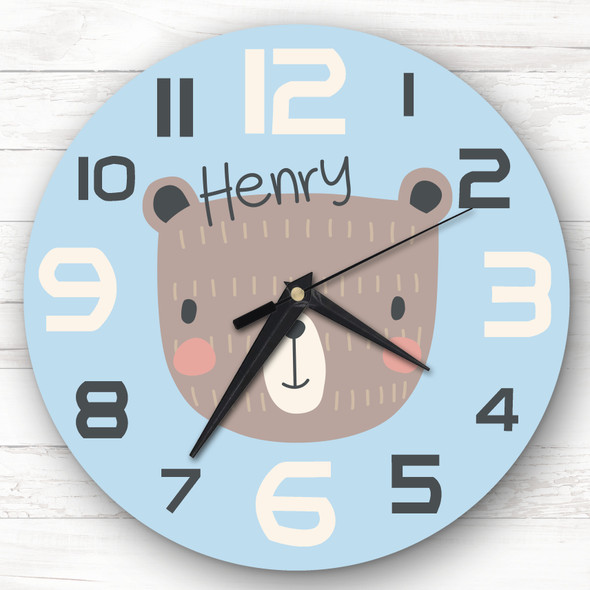 Kids Boys Room Cute Bear Face Custom Gift Personalised Clock