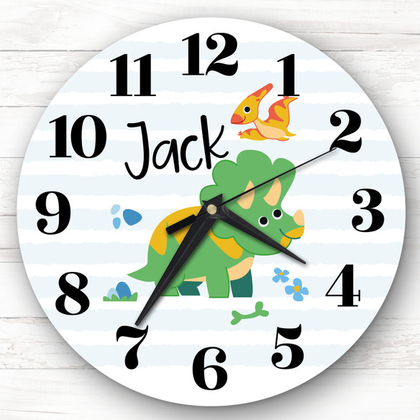 Kids Room Cute Green Dinosaur Custom Gift Personalised Clock