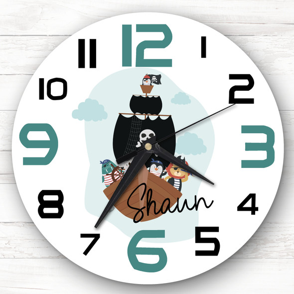 Pirate Animals Ship Boys Room Custom Gift Personalised Clock