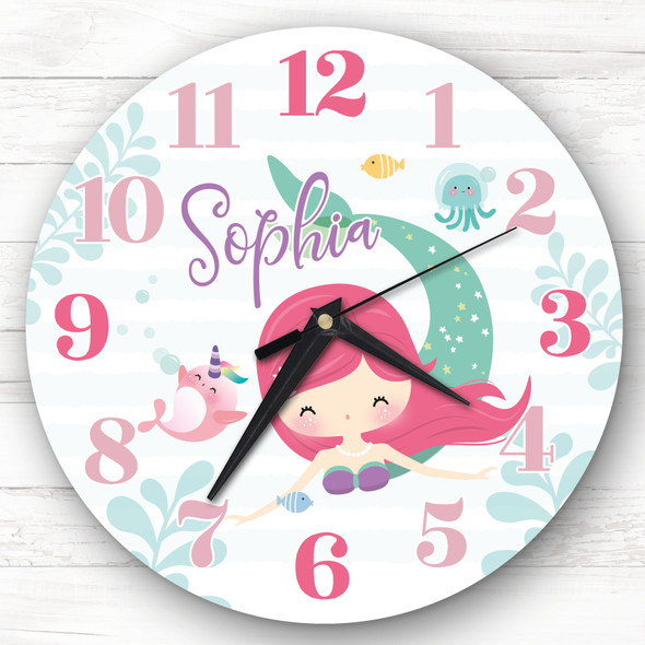 Pink Hair Mermaid Girls Room Custom Gift Personalised Clock