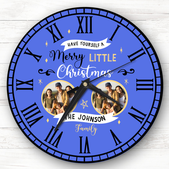Christmas Family Photo Blue Personalised Gift Personalised Clock