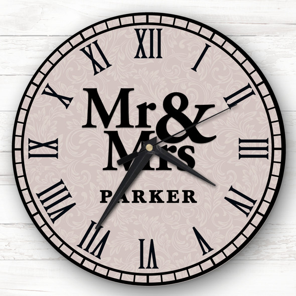 Mr & Mrs Neutral Floral Background Romantic Couple Gift Personalised Clock
