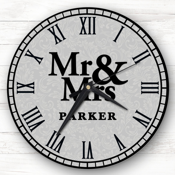 Mr & Mrs Grey Floral Background Romantic Couple Gift Personalised Clock