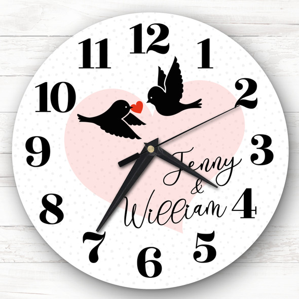 Romantic Birds Red Heart Couple Names Personalised Gift Personalised Clock
