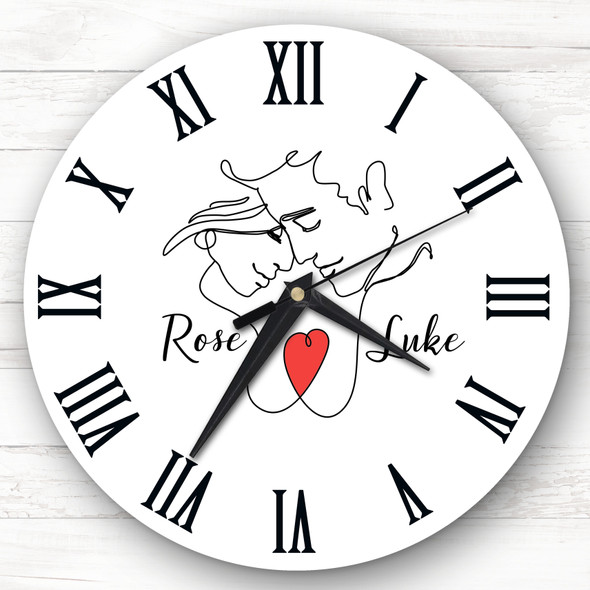 Line Art Couple Heart Romantic White Personalised Gift Personalised Clock