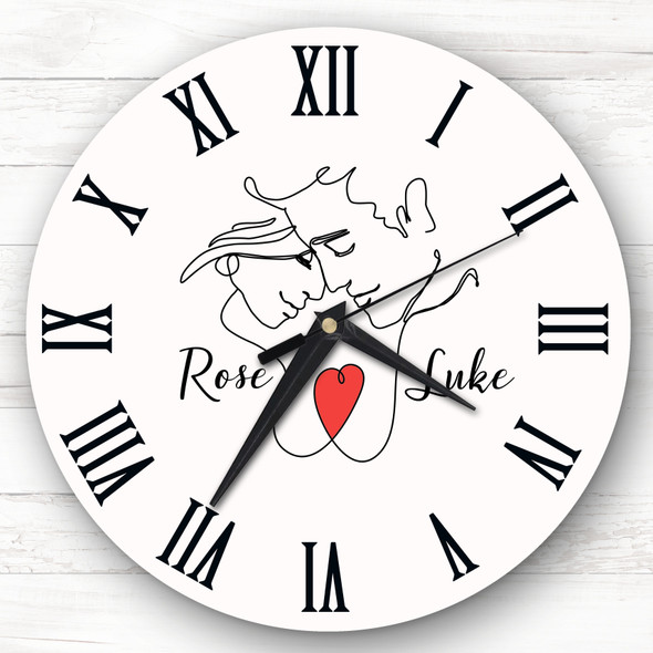 Line Art Couple Heart Romantic Pink Personalised Gift Personalised Clock