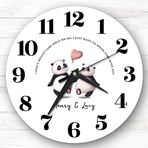 Panda Couple Romantic Balloon Personalised Gift Personalised Clock