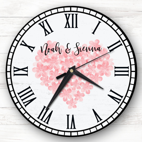 Romantic Floral Red Heart Personalised Gift Personalised Clock