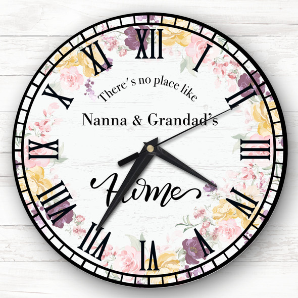 Floral Frame There's No Place Like Nanna & Granddad's Gift Personalised Clock