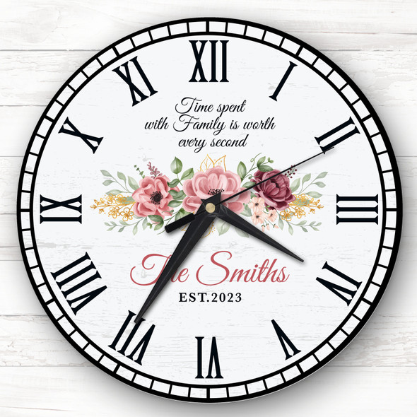Pink Floral Family Is Worth Every Second Personalised Gift Personalised Clock