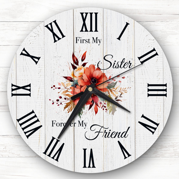 Wood Effect Floral Sister Forever Friend Personalised Gift Personalised Clock