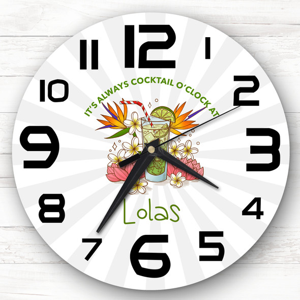 Colourful Floral Green Cocktail O'clock Personalised Gift Personalised Clock
