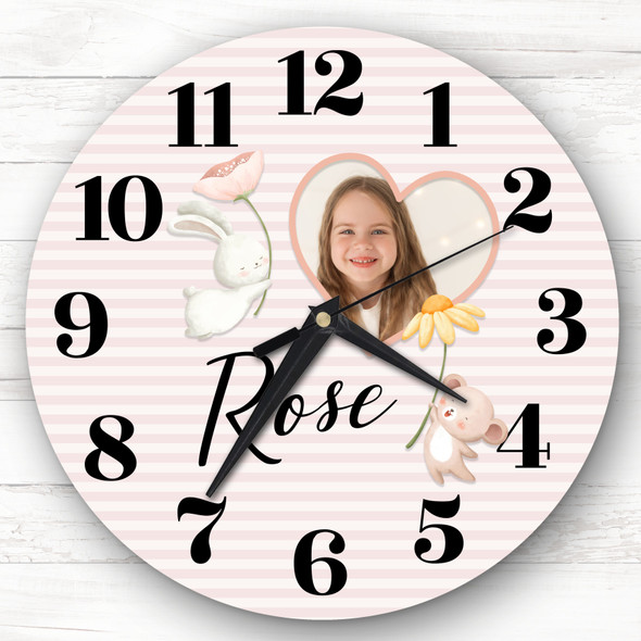 Pink Heart Photo Frame Woodland Animal Personalised Gift Personalised Clock