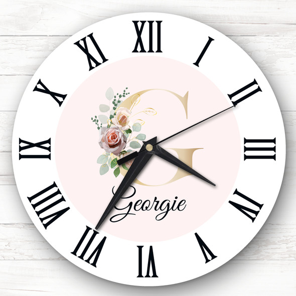 Floral Alphabet Name Initial Letter G Personalised Gift Personalised Clock