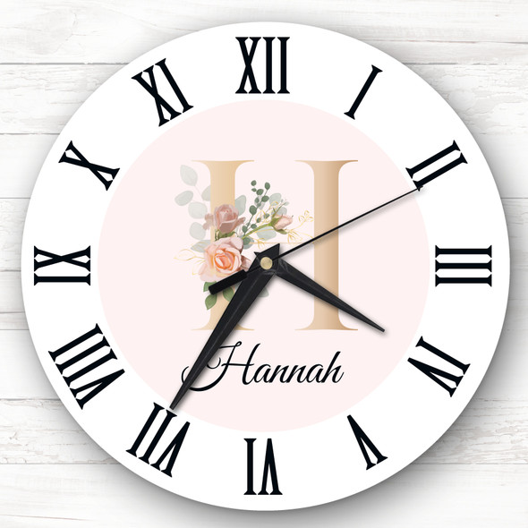 Floral Alphabet Name Initial Letter H Personalised Gift Personalised Clock