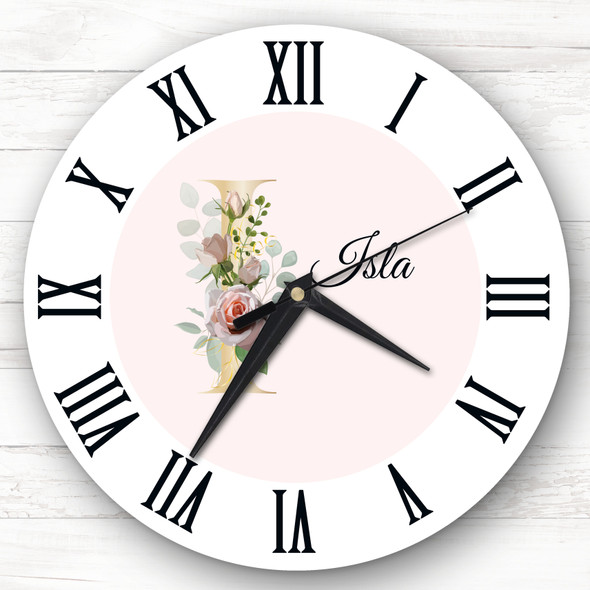 Floral Alphabet Name Initial Letter I Personalised Gift Personalised Clock