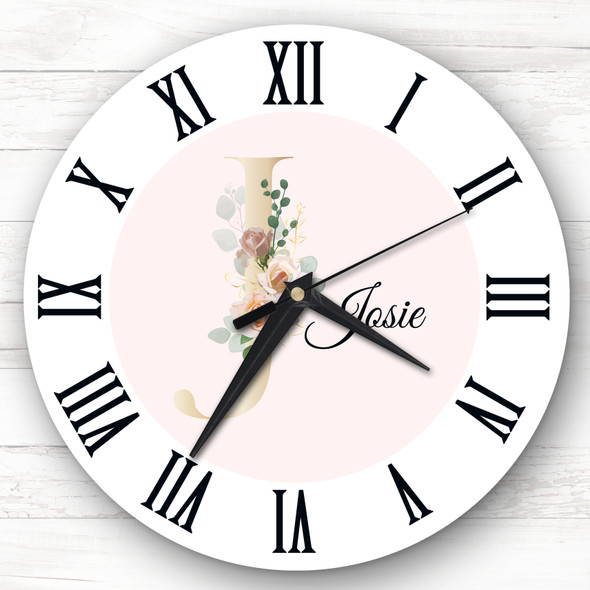 Floral Alphabet Name Initial Letter J Personalised Gift Personalised Clock