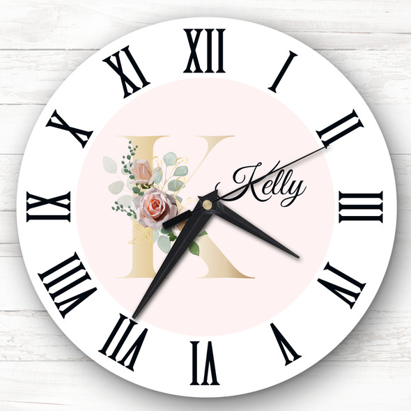 Floral Alphabet Name Initial Letter K Personalised Gift Personalised Clock