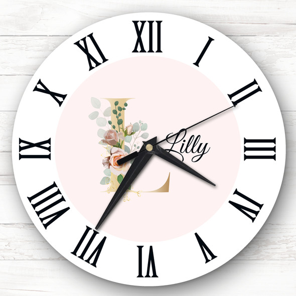 Floral Alphabet Name Initial Letter L Personalised Gift Personalised Clock