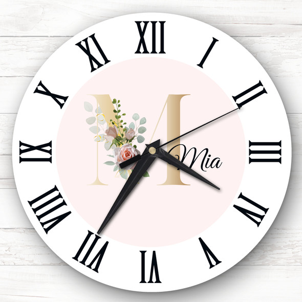 Floral Alphabet Name Initial Letter M Personalised Gift Personalised Clock