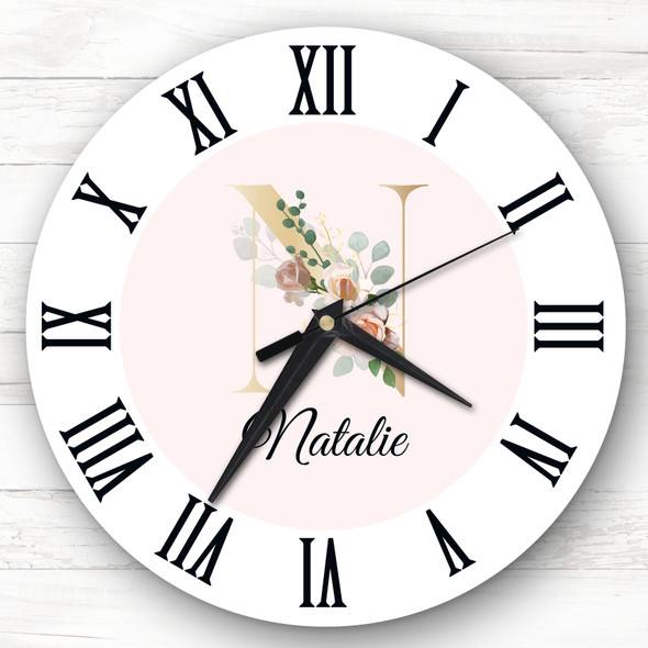 Floral Alphabet Name Initial Letter N Personalised Gift Personalised Clock
