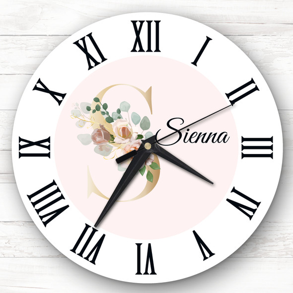 Floral Alphabet Name Initial Letter S Personalised Gift Personalised Clock