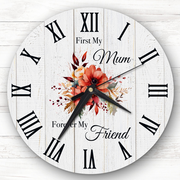 Wood Effect Floral Mum Forever Friend Personalised Gift Personalised Clock