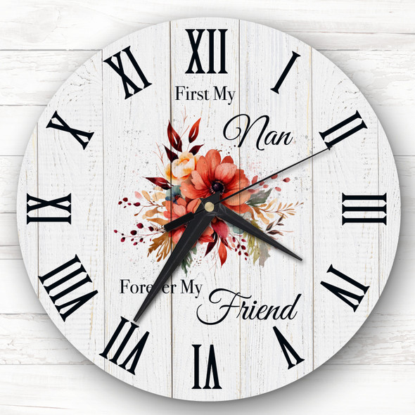 Wood Effect Floral Nan Forever Friend Personalised Gift Personalised Clock