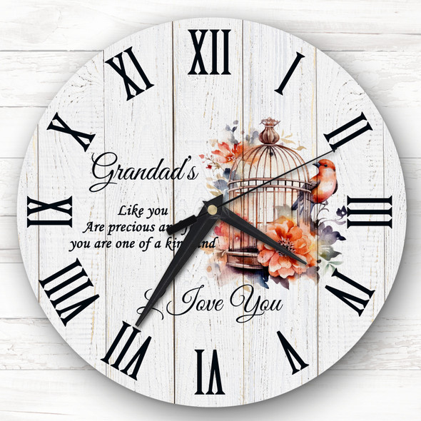 Wood Effect Grandad Floral Bird Cage Personalised Gift Personalised Clock