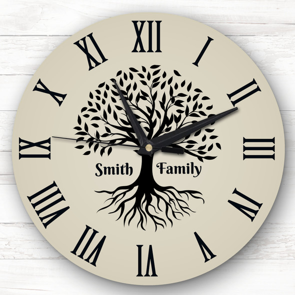 Family Tree Black Silhouette Stone Personalised Gift Personalised Clock