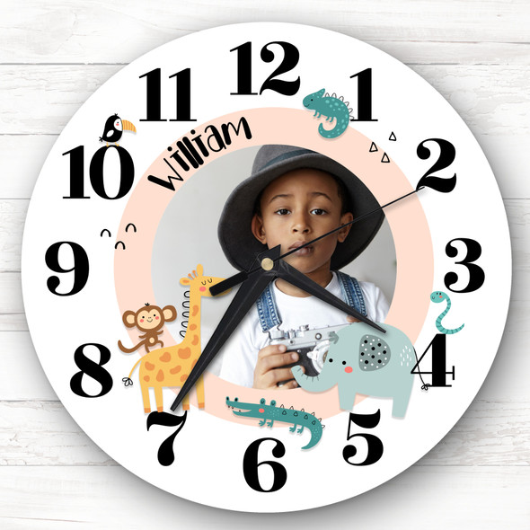 Safari Jungle Animals Photo Frame Personalised Gift Personalised Clock