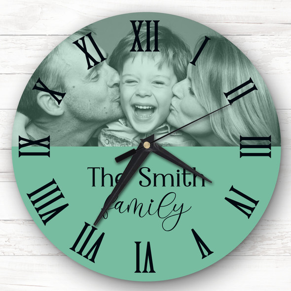 Sage Semicircle Photo Family Name Personalised Gift Personalised Clock