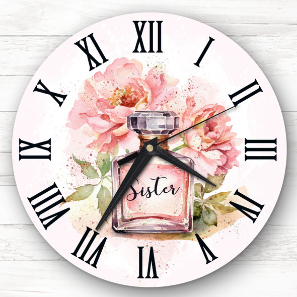 Sister Watercolour Perfume Bottle Personalised Gift Personalised Clock