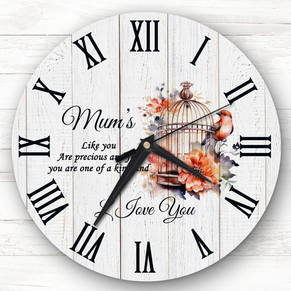 Wood Effect Mum Floral Bird Cage Personalised Gift Personalised Clock