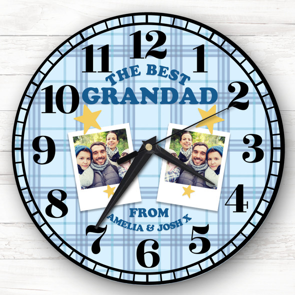 Best Grandad Blue Photos Tartan Personalised Gift Personalised Clock
