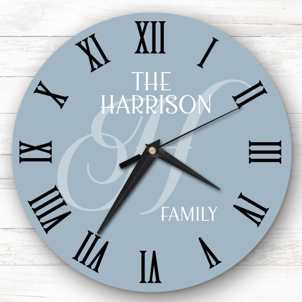 Dusky Blue Family Name Initial Personalised Gift Personalised Clock