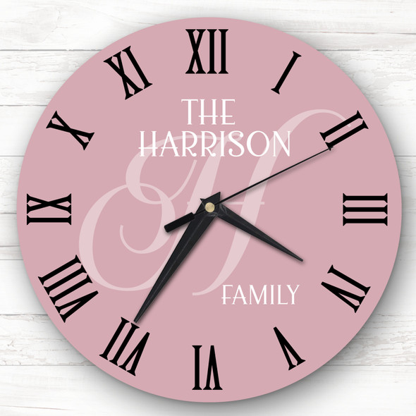 Dusky Pink Family Name Initial Personalised Gift Personalised Clock