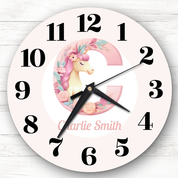 Pink Unicorn Alphabet Letter C Personalised Gift Personalised Clock