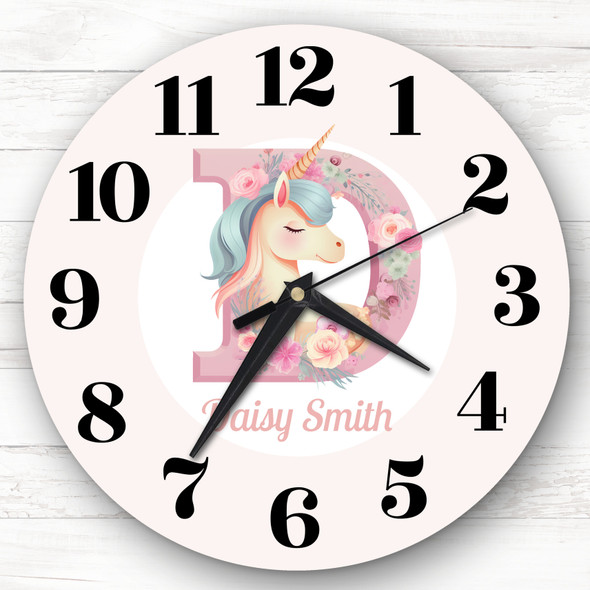 Pink Unicorn Alphabet Letter D Personalised Gift Personalised Clock