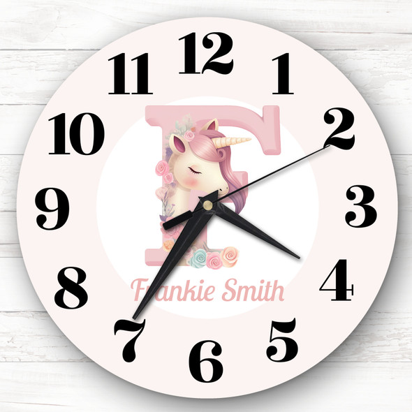 Pink Unicorn Alphabet Letter F Personalised Gift Personalised Clock