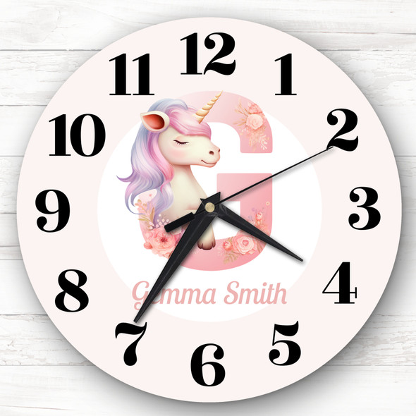 Pink Unicorn Alphabet Letter G Personalised Gift Personalised Clock