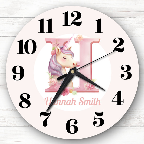 Pink Unicorn Alphabet Letter H Personalised Gift Personalised Clock