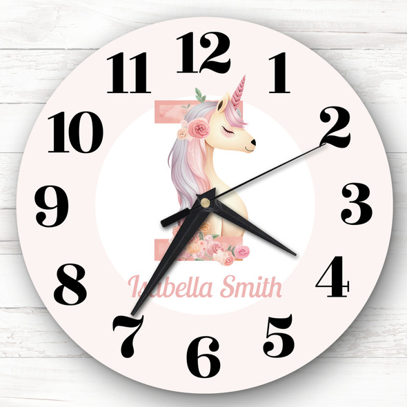 Pink Unicorn Alphabet Letter I Personalised Gift Personalised Clock