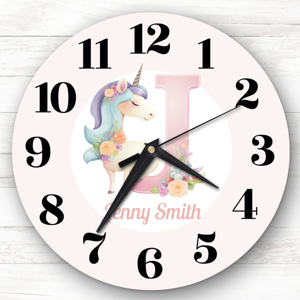 Pink Unicorn Alphabet Letter J Personalised Gift Personalised Clock
