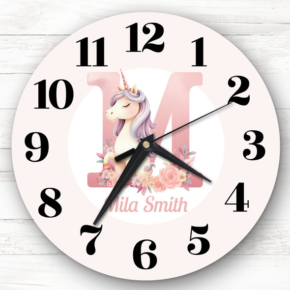 Pink Unicorn Alphabet Letter M Personalised Gift Personalised Clock