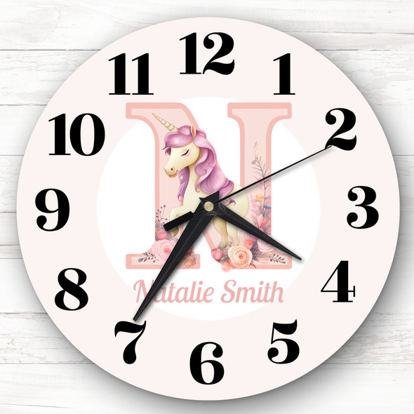 Pink Unicorn Alphabet Letter N Personalised Gift Personalised Clock