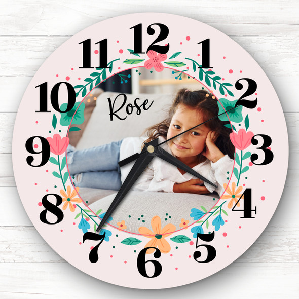Floral Photo Frame Kids Girls Personalised Gift Personalised Clock