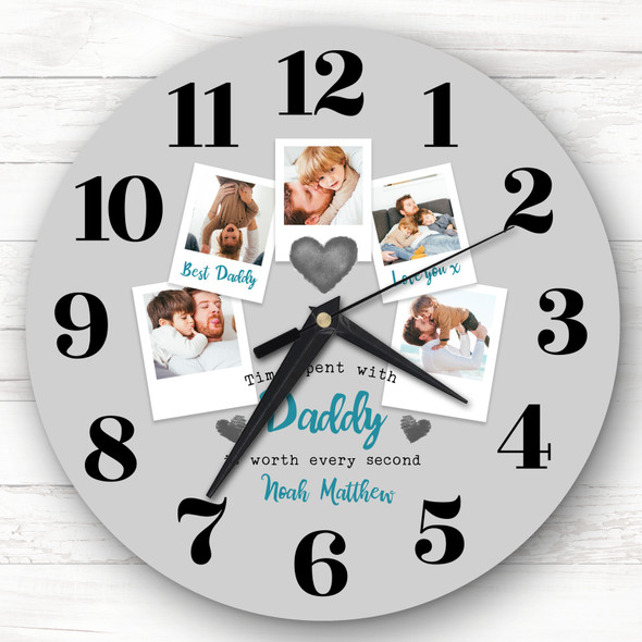 Time With Daddy Photo Grey Personalised Gift Personalised Clock