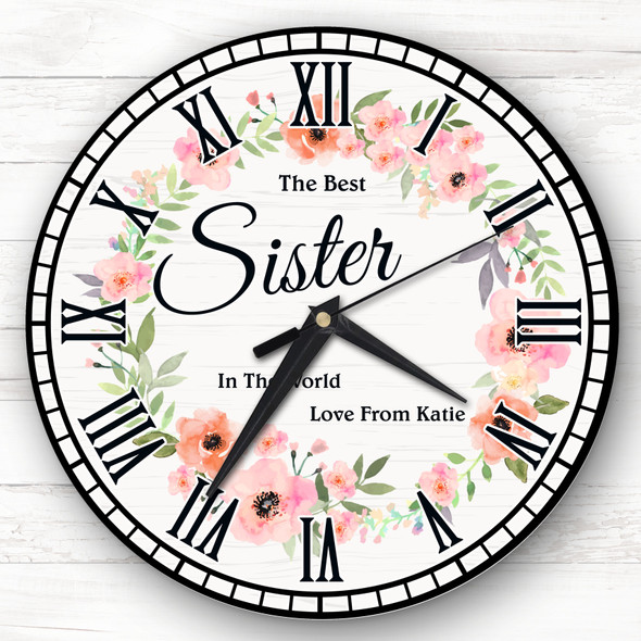 Best Sister Floral Wreath Personalised Gift Personalised Clock