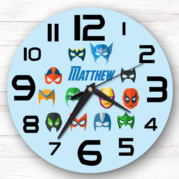 Superhero Mask Boy Blue Personalised Gift Personalised Clock